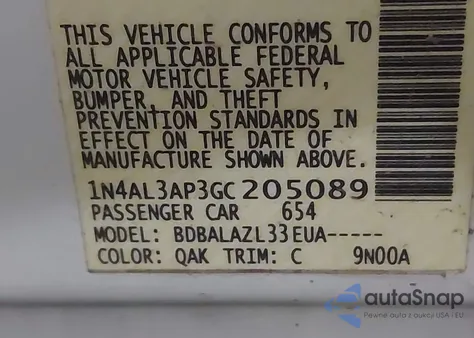 2016 Nissan Altima 2.5 из США, поврежденный, VIN 1N4AL3AP3GC205089